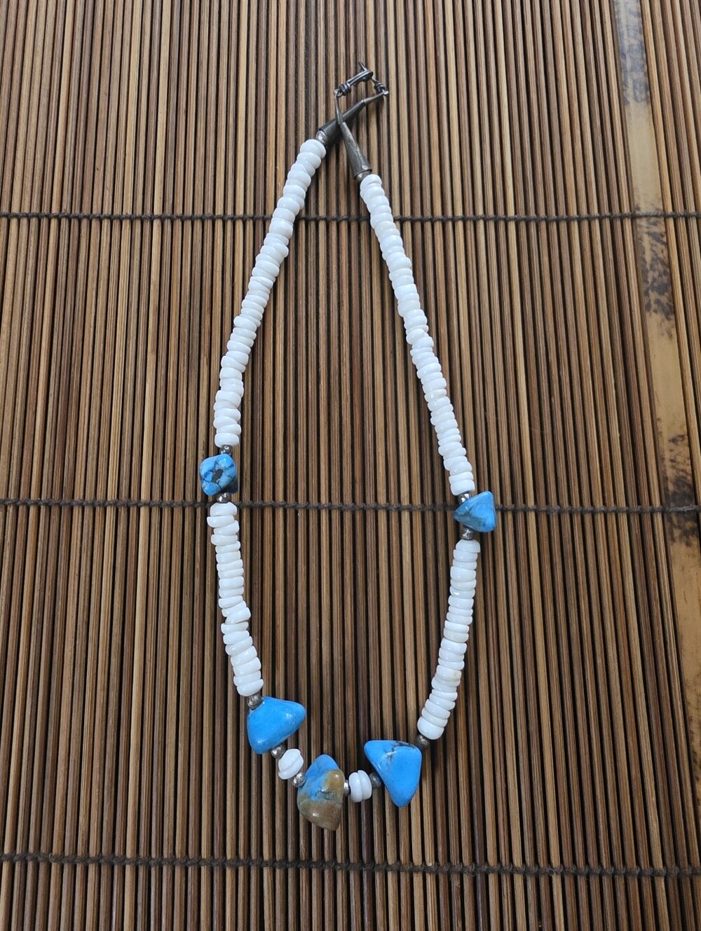 Sterling Silver Navajo Turquoise, Shell Necklace (Vintage)